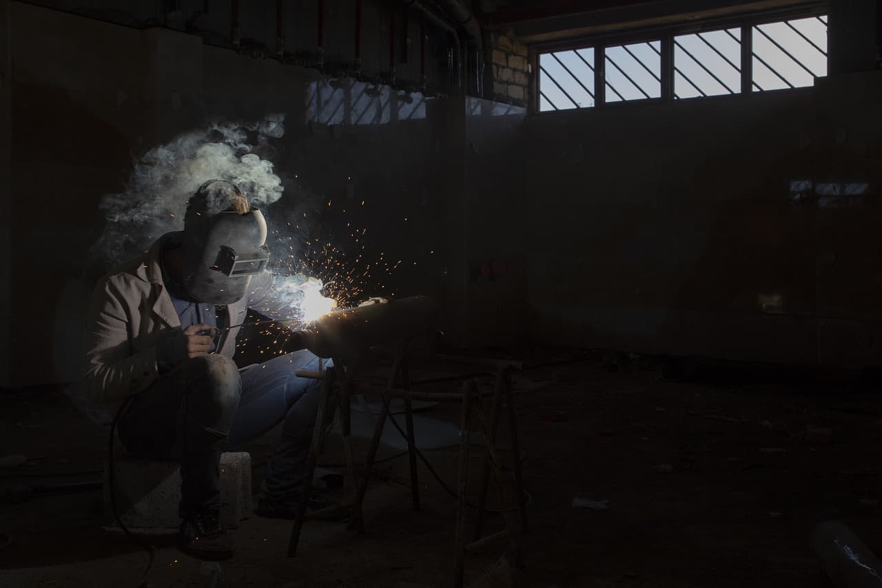 Welding in a rustic setting
